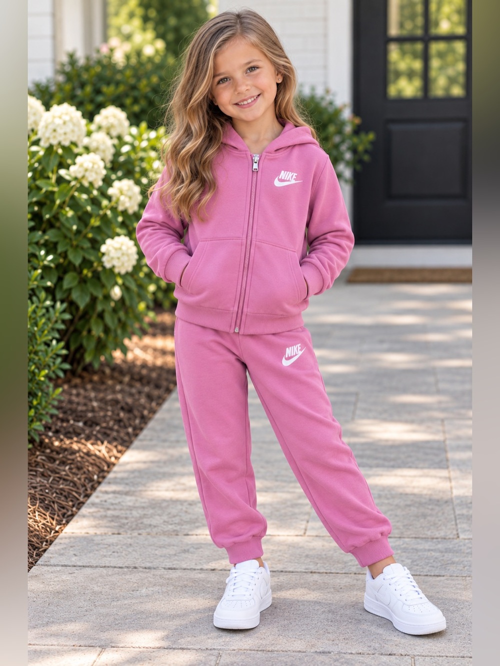 Nike Girls Size 6 Pink Zip Hooded Sweatshirt & Jogger Pants 2 Piece Set NWT